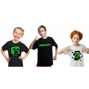 Minecraft detské tričká - rôzne vzory a veľkosti, v čiernej alebo bielej farbe