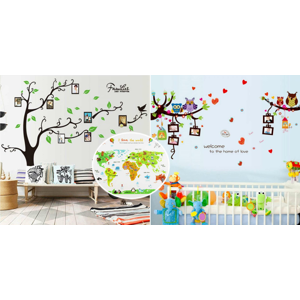 Samolepky na stenu - rámiky, strom života alebo perfektná detská farebná mapa sveta
